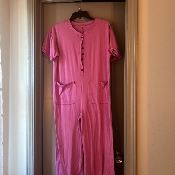 Pink Button-Up Jumpsuit - Picture 1 of 3